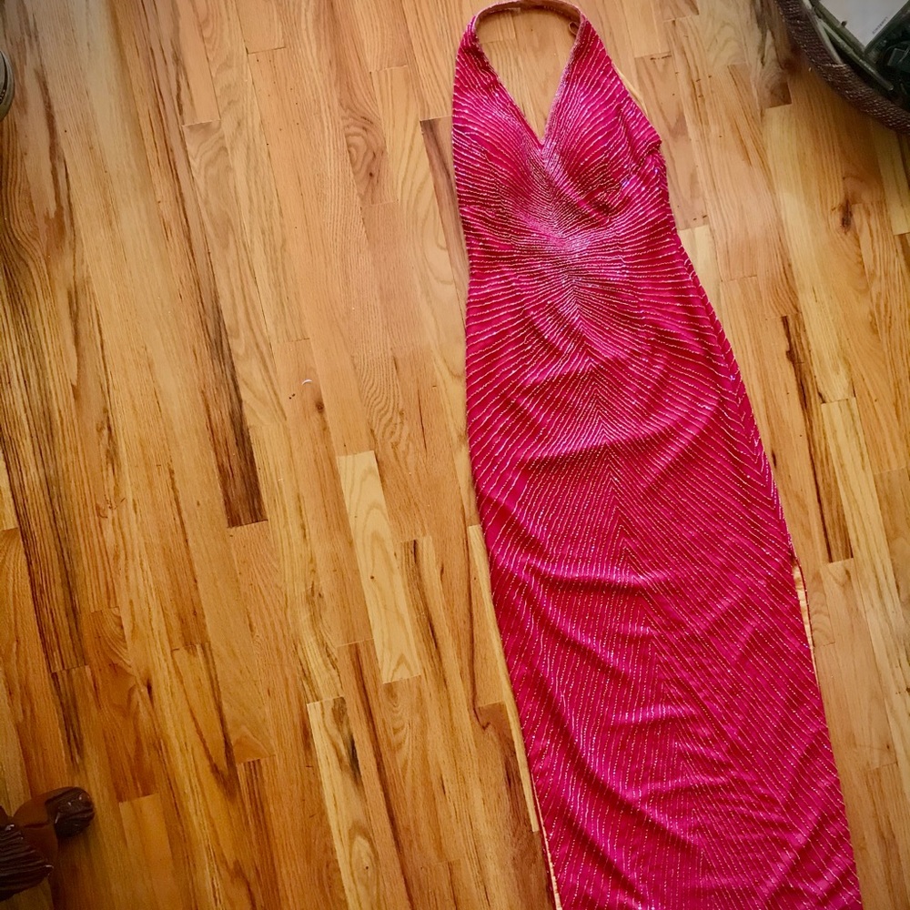 Beaded Halter Dress with side Slits